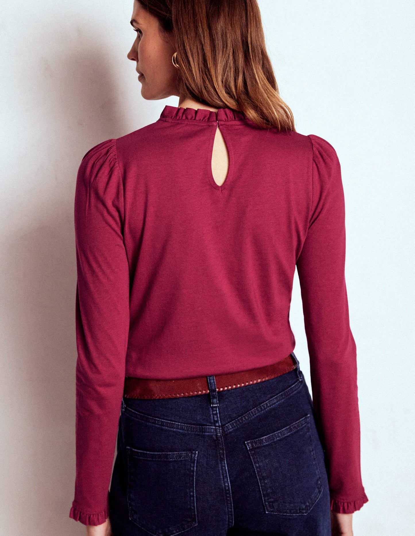 Supersoft Frill Detail Top-Burgundy Red