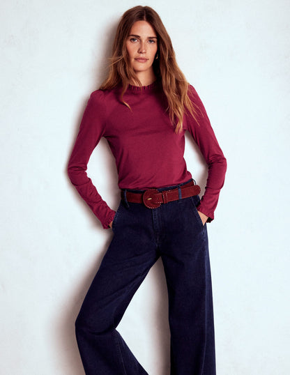Supersoft Frill Detail Top-Burgundy Red-4