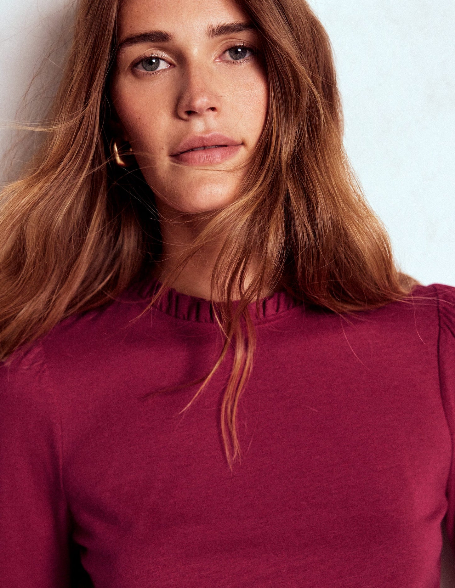 Supersoft Frill Detail Top-Burgundy Red