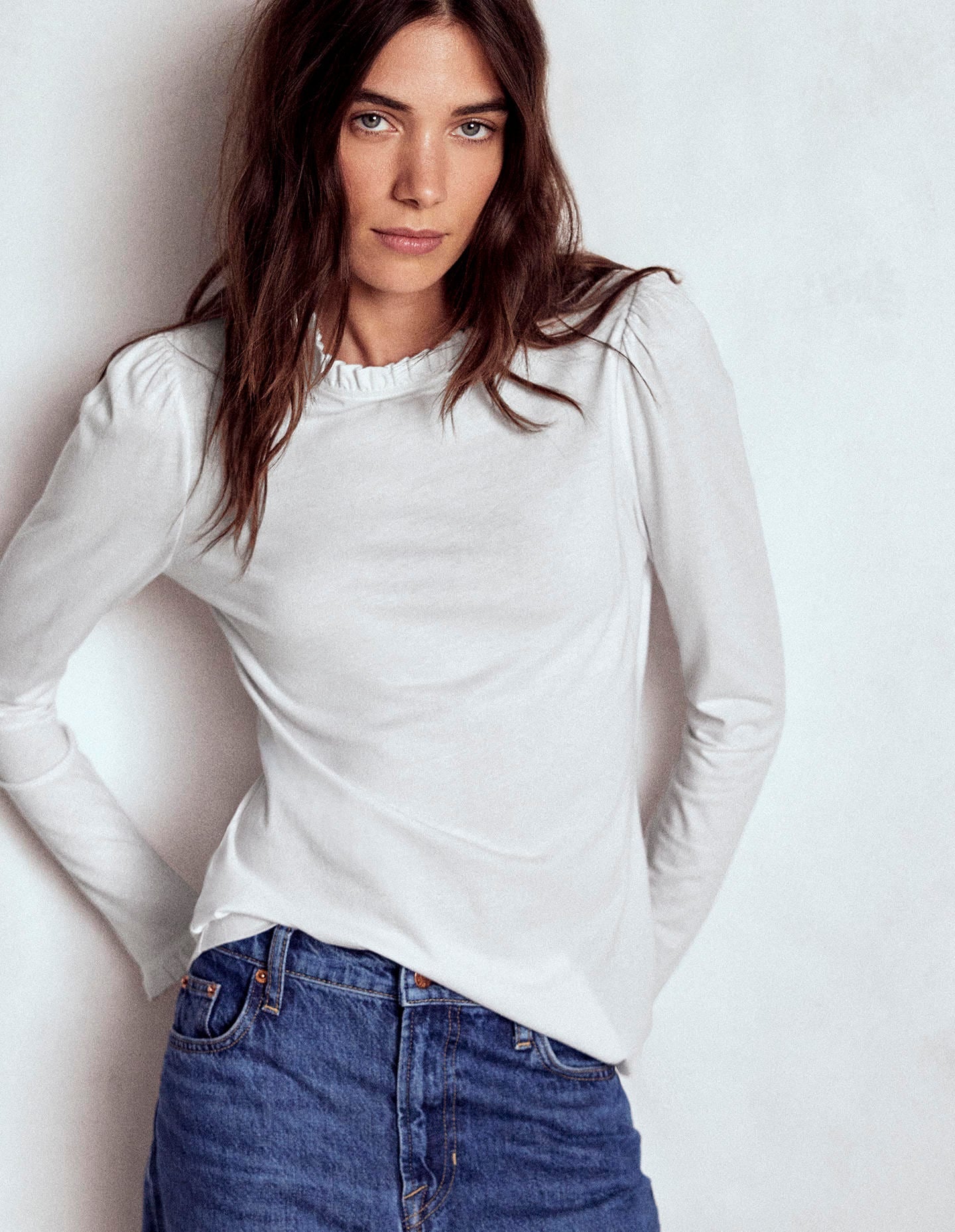 Supersoft Frill Detail Top-White | Boden UK