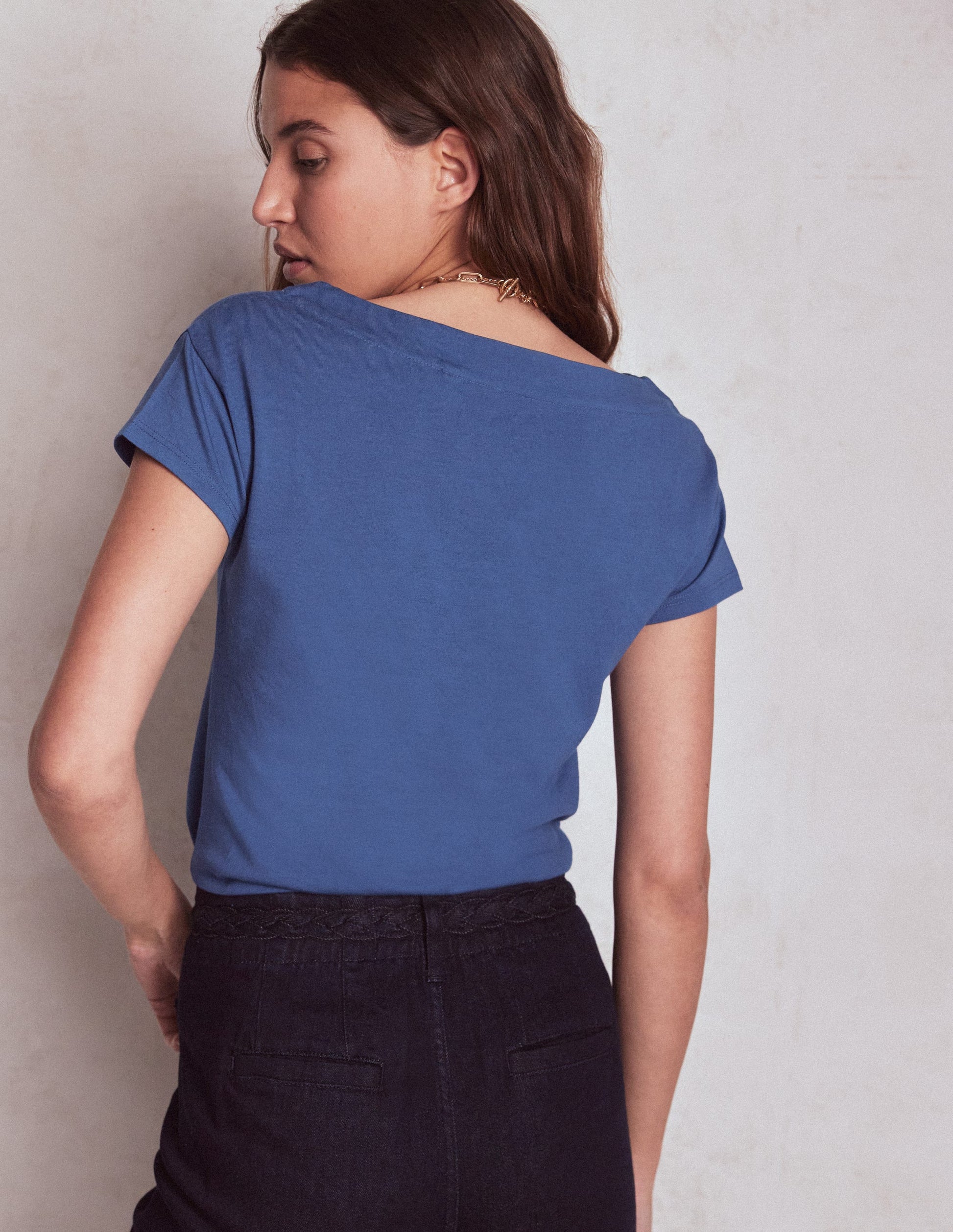 Supersoft Boat Neck T-Shirt-Denim Blue-3