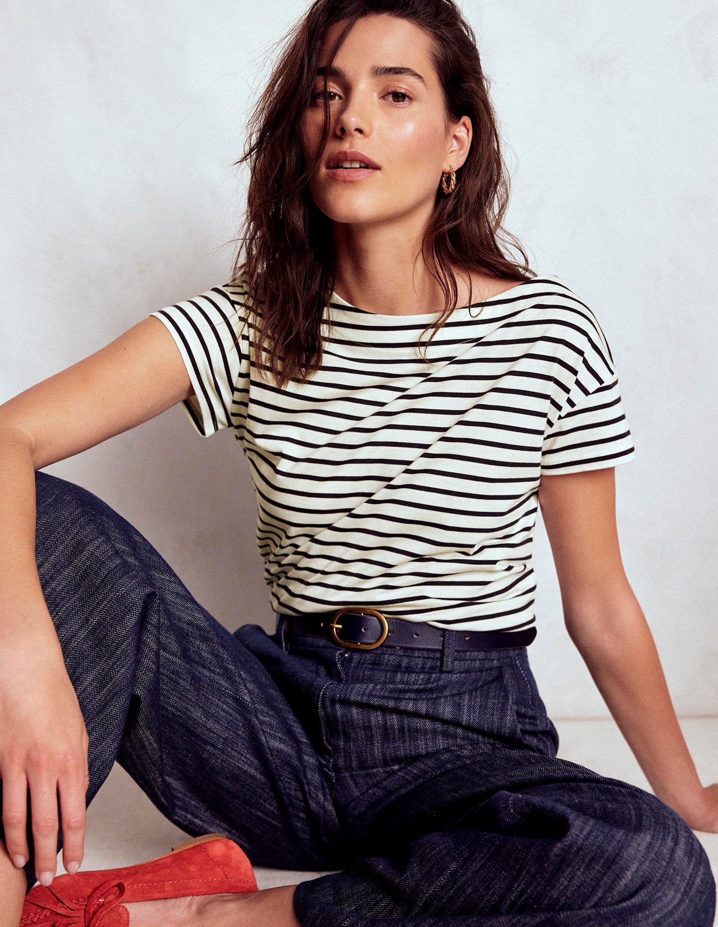 Supersoft Boat Neck T-Shirt-Ivory, Navy Stripe-1