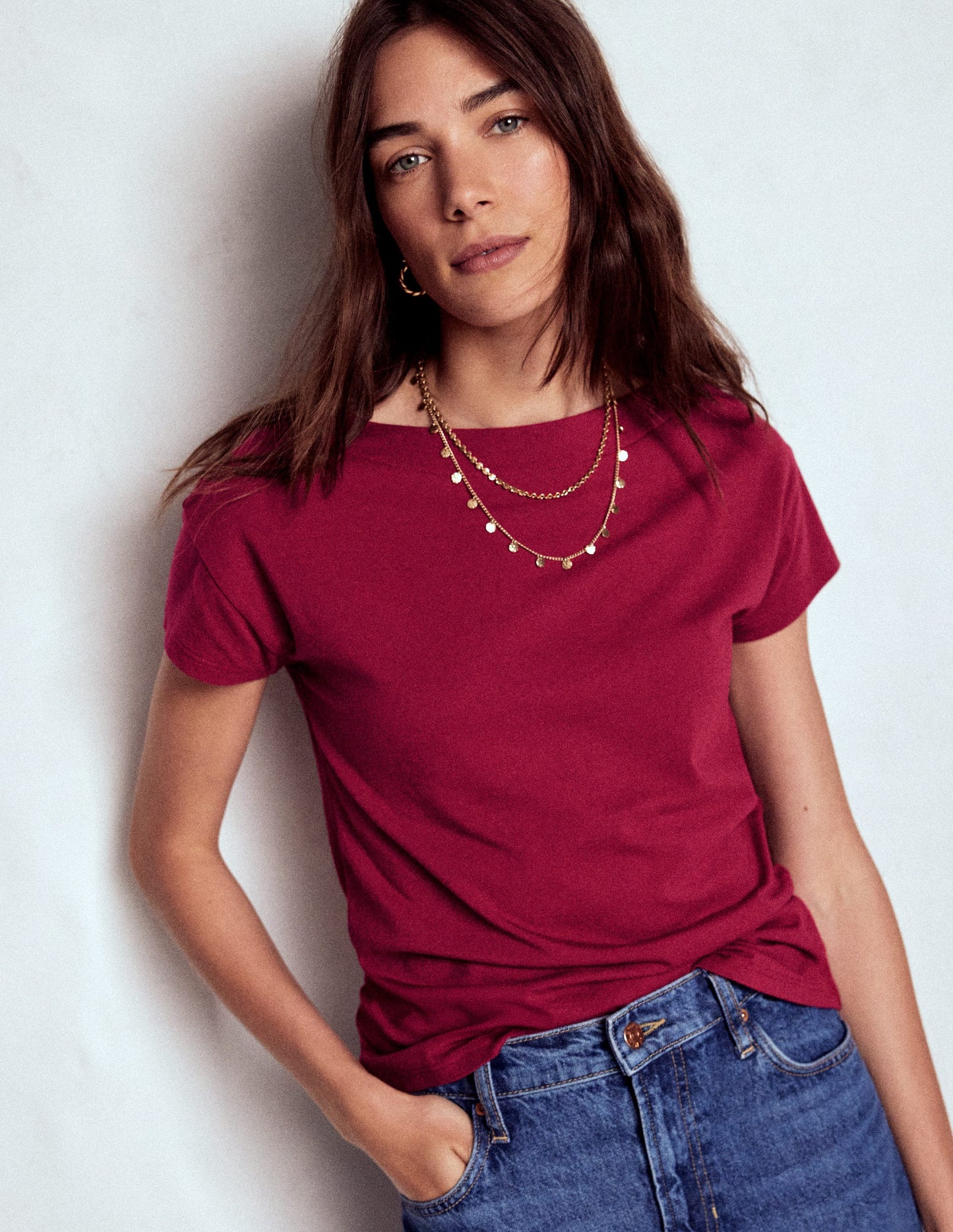 Supersoft Boat Neck T-Shirt-Burgundy Red