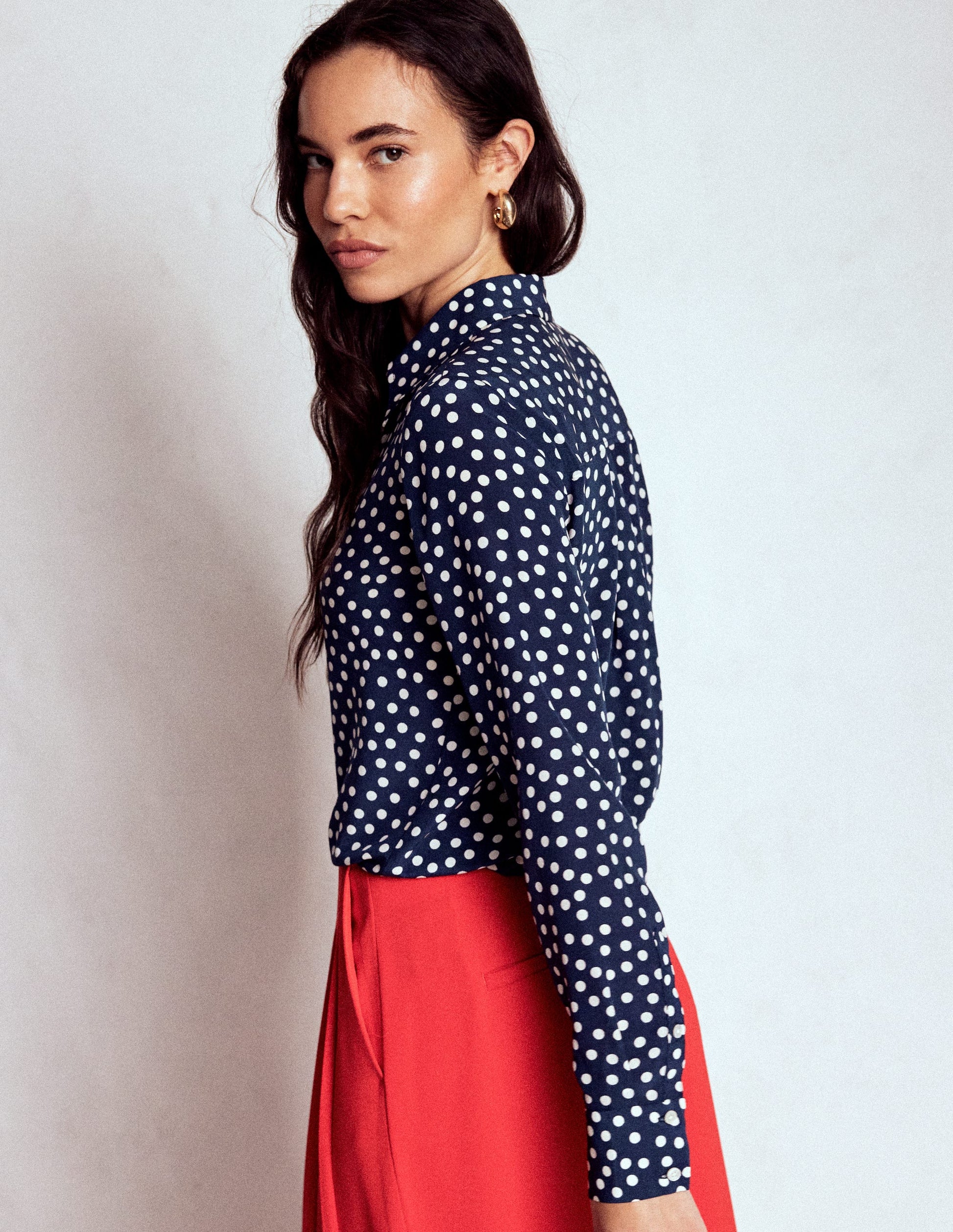 Sienna Silk Shirt-French Navy, Painted Dot-3