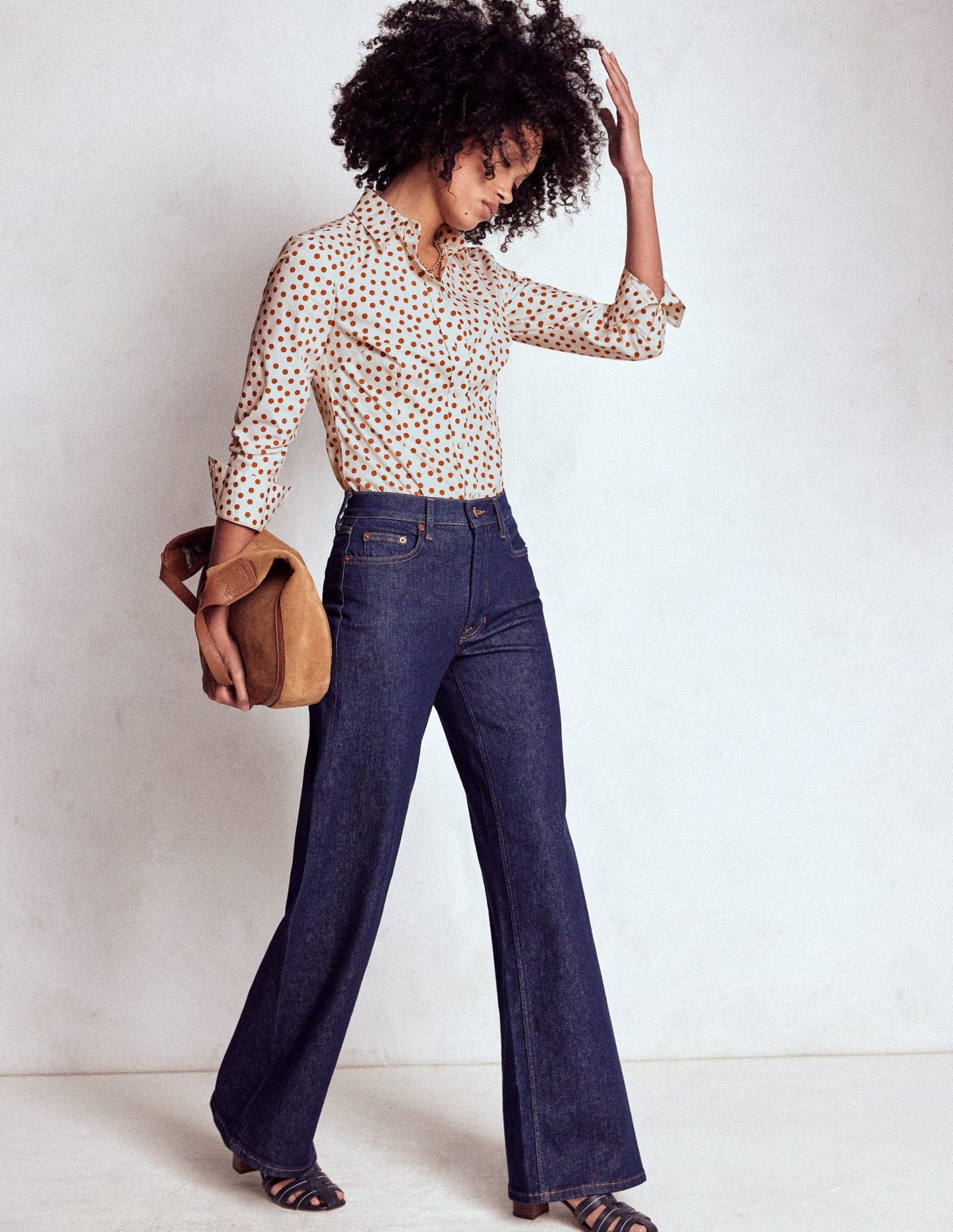 Saskia Stretch Cotton Shirt-Cognac, Painted Dot