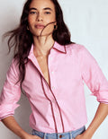Sienna Interest Cotton Shirt-Pink, Pom Trim