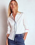 Sienna Interest Cotton Shirt-White, Multi Trim