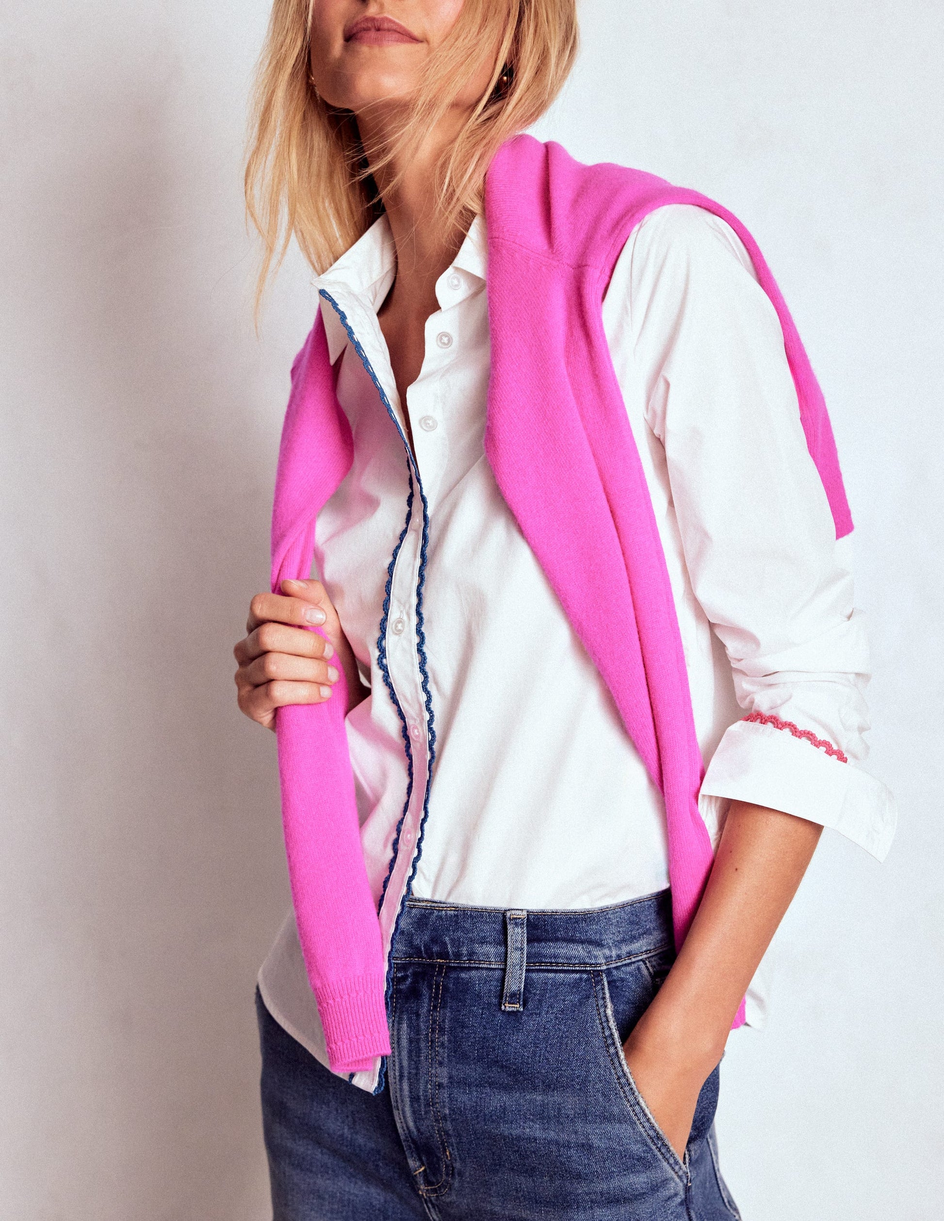 Sienna Interest Cotton Shirt-White, Multi Trim-2