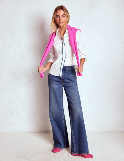 Sienna Interest Cotton Shirt-White, Multi Trim-4