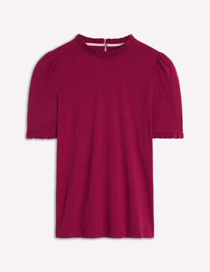 Supersoft Frill Detail T-shirt-Burgundy Red-6