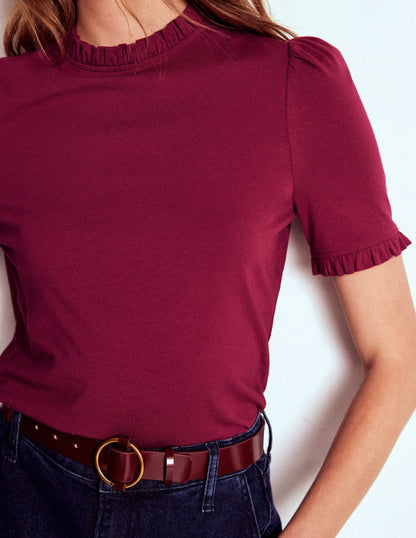 Supersoft Frill Detail T-shirt-Burgundy Red-2