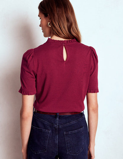 Supersoft Frill Detail T-shirt-Burgundy Red-3