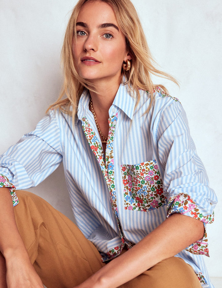 Sadie Relaxed Cotton Shirt-Blue Stripe, Flowerbed Hotch