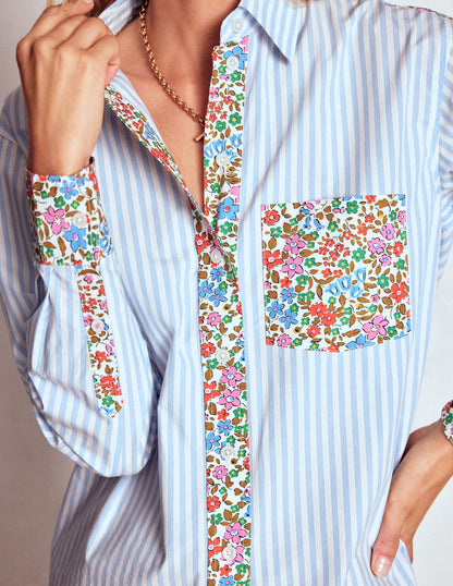Sadie Relaxed Cotton Shirt-Blue Stripe, Flowerbed Hotch-2