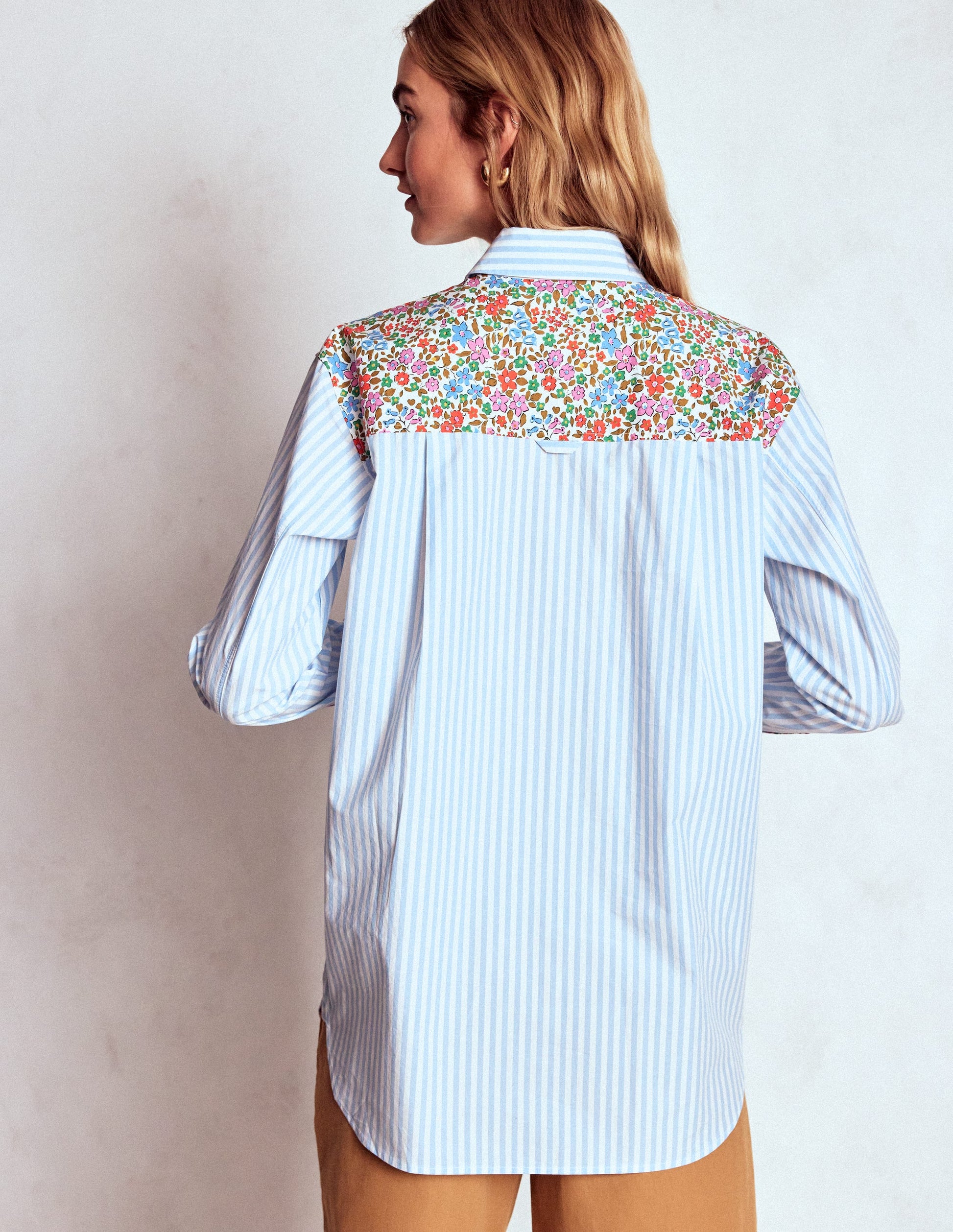 Sadie Relaxed Cotton Shirt-Blue Stripe, Flowerbed Hotch-3