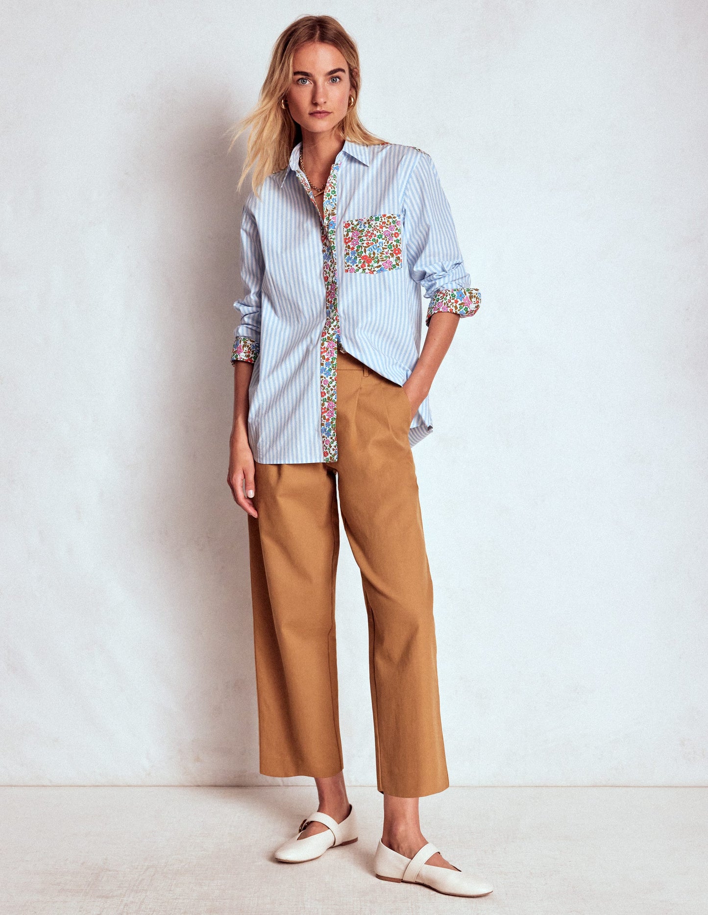 Sadie Relaxed Cotton Shirt-Blue Stripe, Flowerbed Hotch