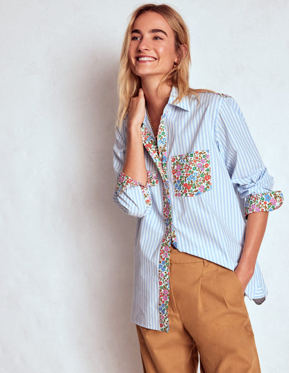 Sadie Relaxed Cotton Shirt-Blue Stripe, Flowerbed Hotch-5
