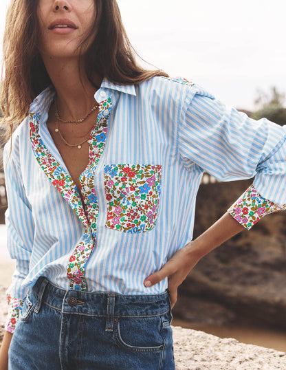 Sadie Relaxed Cotton Shirt-Blue Stripe, Flowerbed Hotch-6