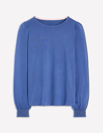 Smocked Cuff Supersoft Top-Denim Blue-4