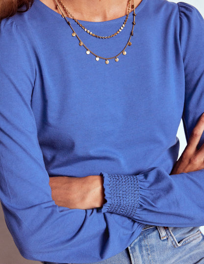 Smocked Cuff Supersoft Top-Denim Blue-2