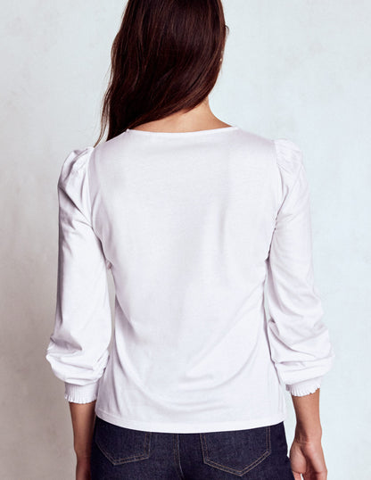 Smocked Cuff Supersoft Top-White-3