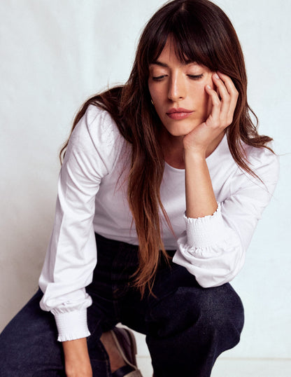 Smocked Cuff Supersoft Top-White-4