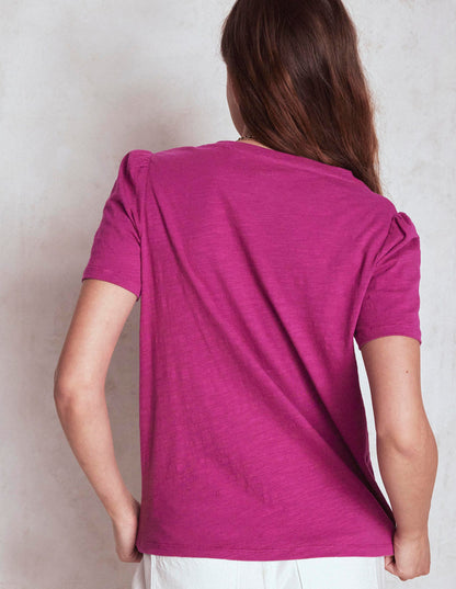 V Neck Slub T-shirt-Rich Magenta-3