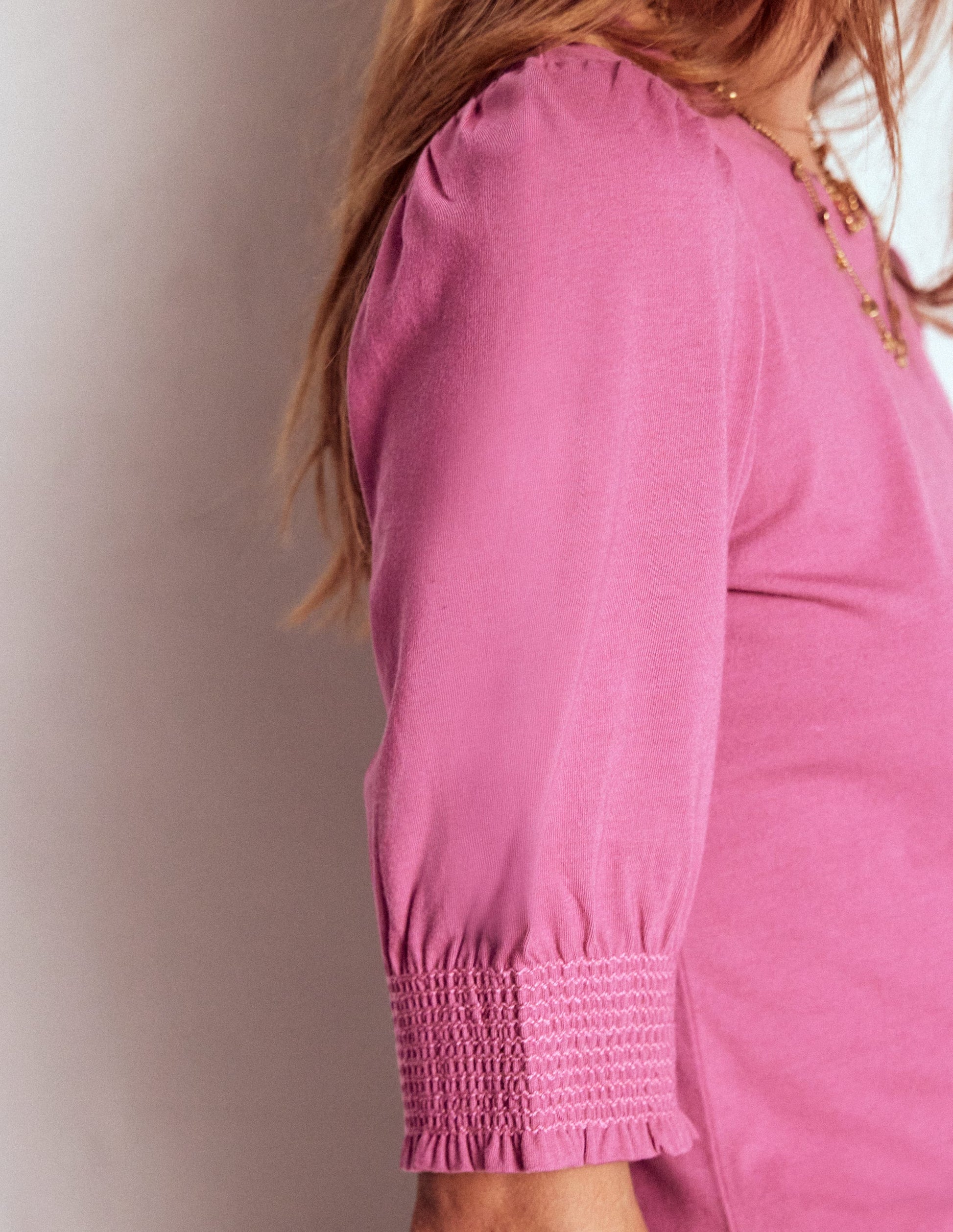 Short Sleeve Smocked Cuff Top-Purple Damson-2