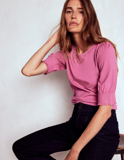 Short Sleeve Smocked Cuff Top-Purple Damson-4