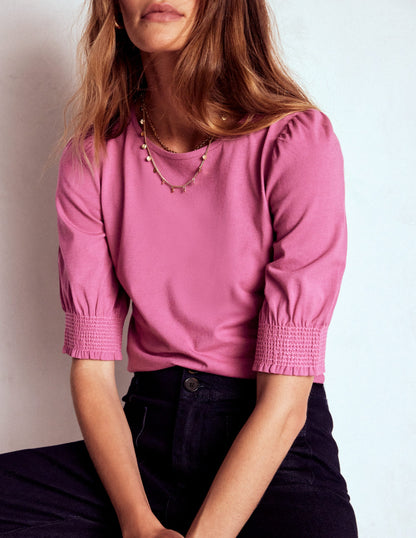 Short Sleeve Smocked Cuff Top-Purple Damson-5