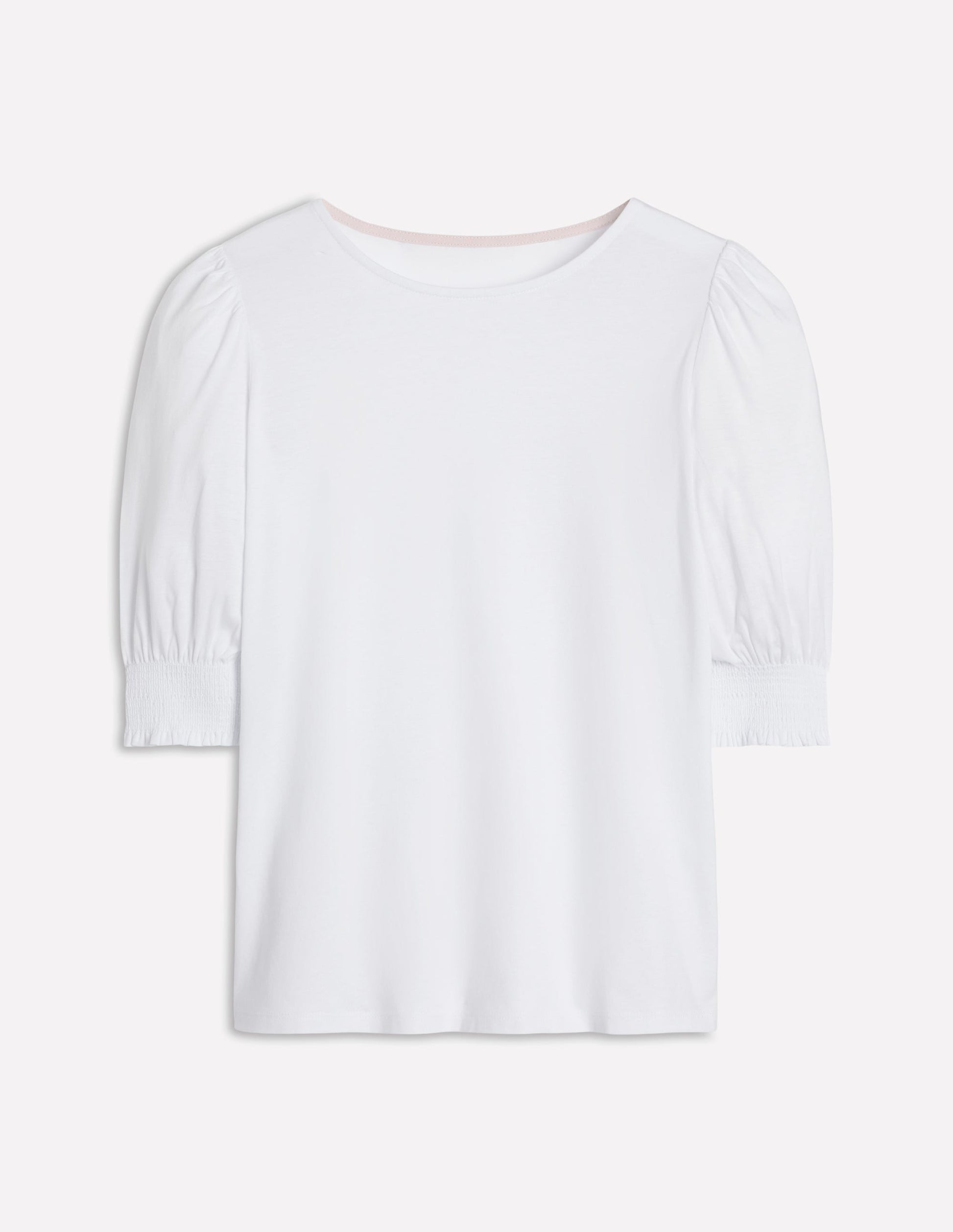 Short Sleeve Smocked Cuff Top-White-7