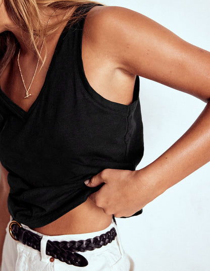 Regular V-Neck Slub Vest-Black-2