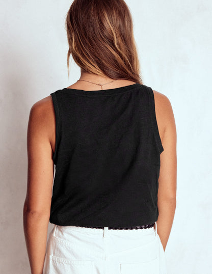 Regular V-Neck Slub Vest-Black-3
