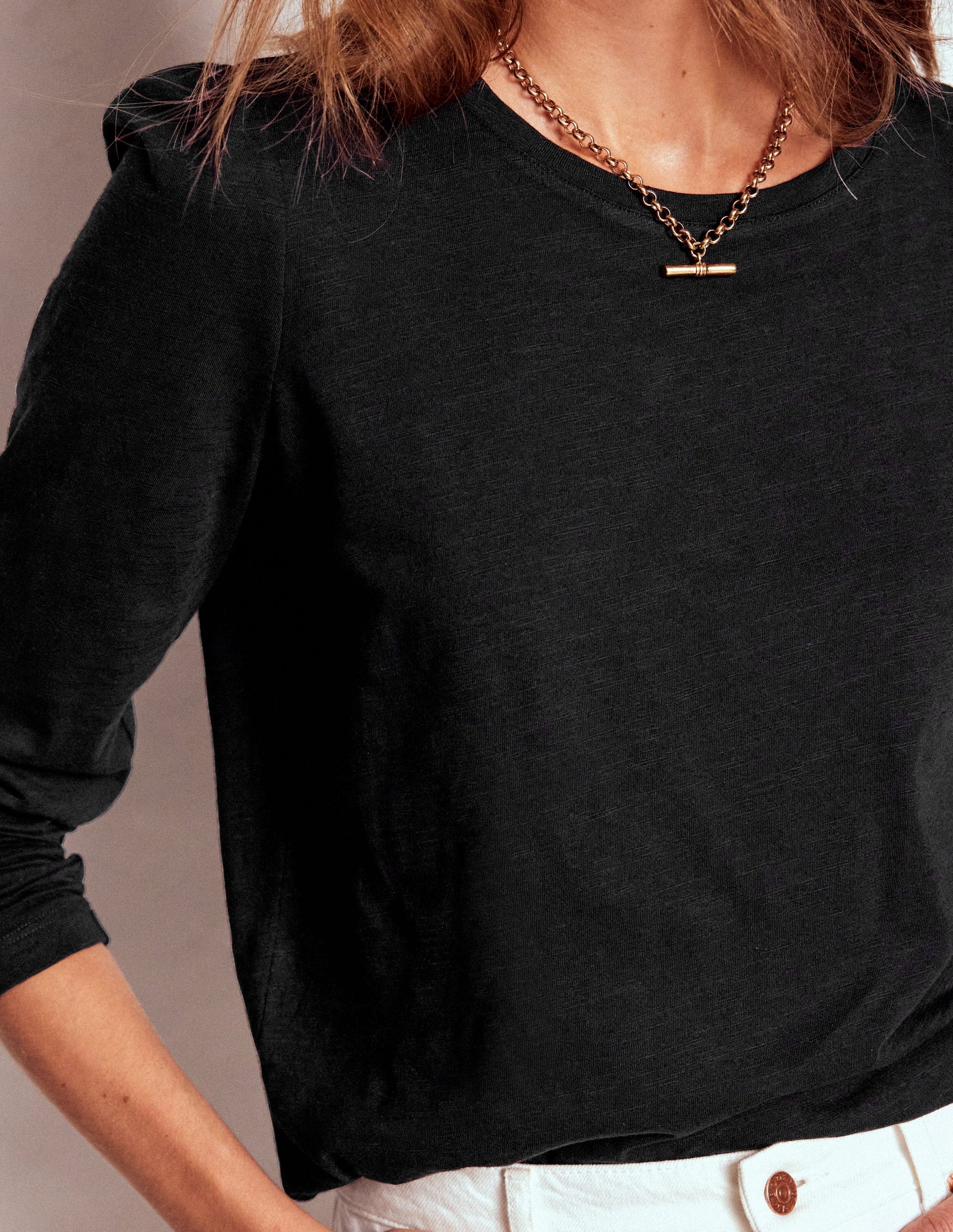 Cotton Crew Long Sleeve Top-Black-2