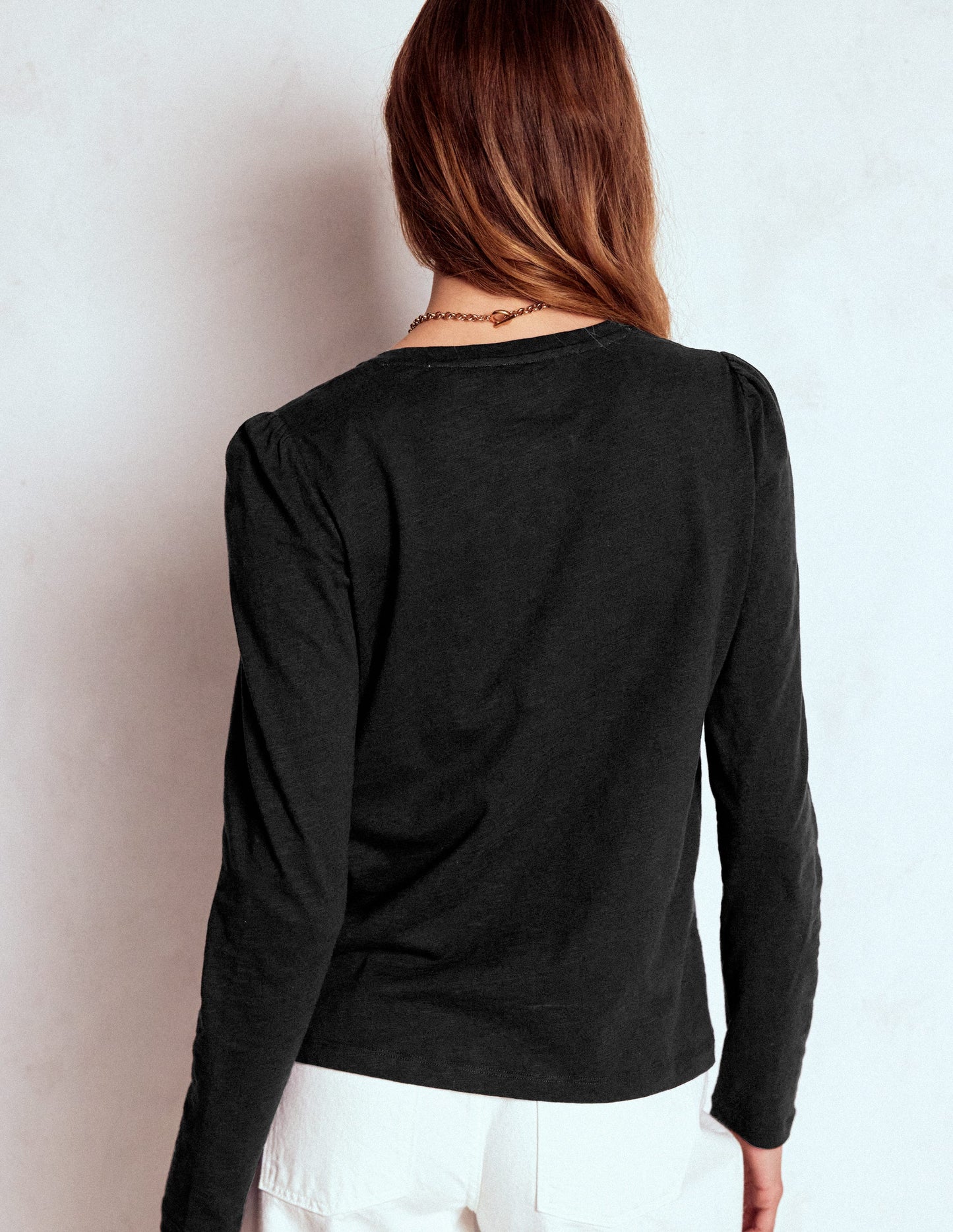 Cotton Crew Long Sleeve Top-Black