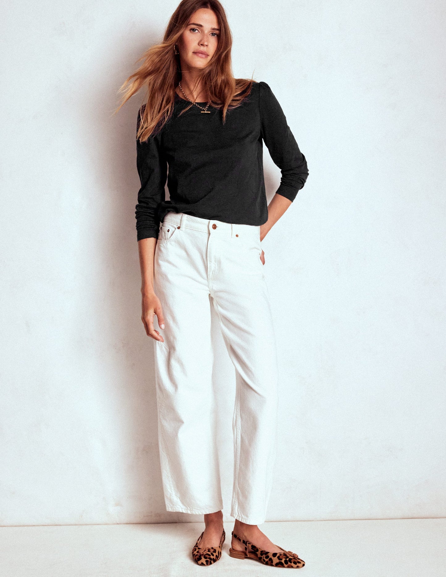 Cotton Crew Long Sleeve Top-Black