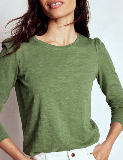 Cotton Crew Long Sleeve Top-Safari Green-1