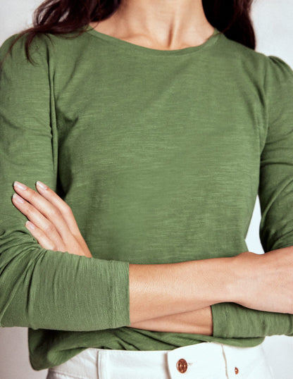 Cotton Crew Long Sleeve Top-Safari Green-2