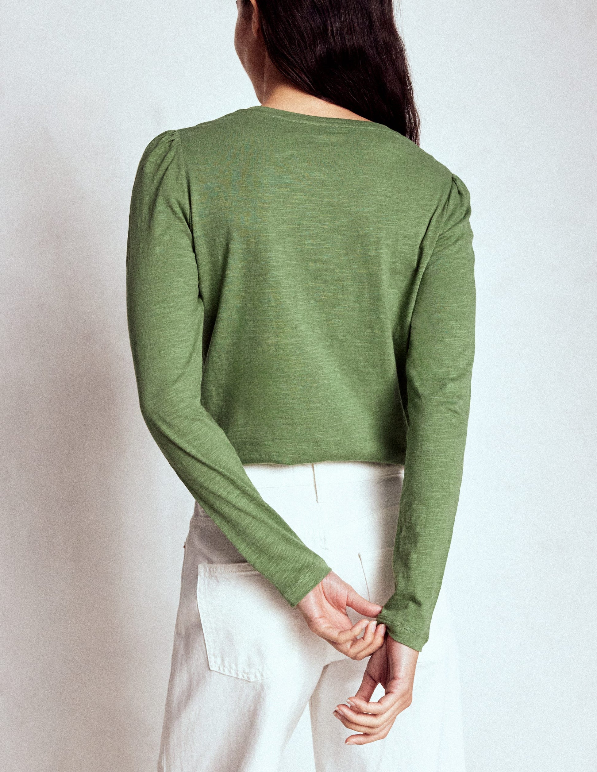 Cotton Crew Long Sleeve Top-Safari Green-3