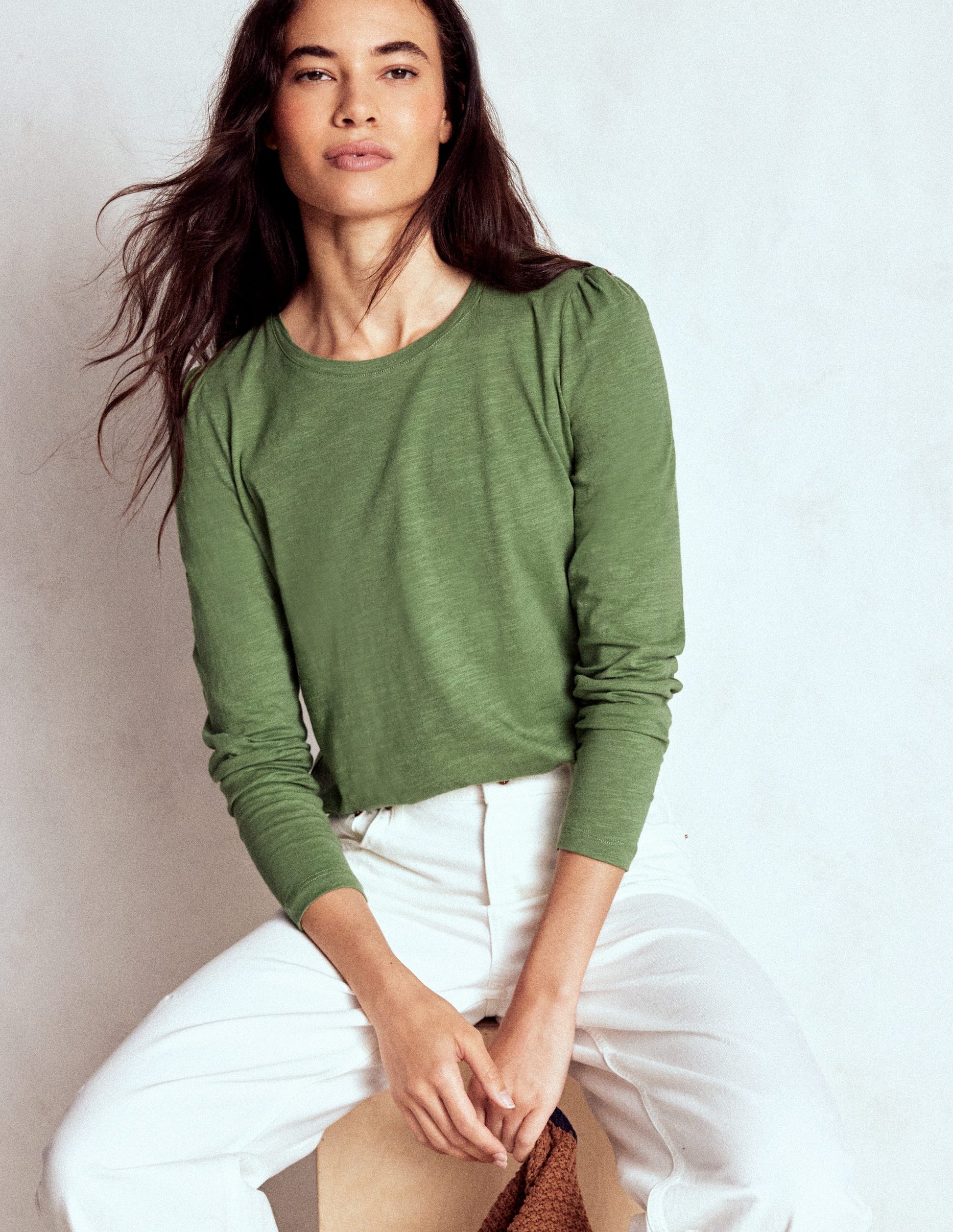 Cotton Crew Long Sleeve Top-Safari Green-4