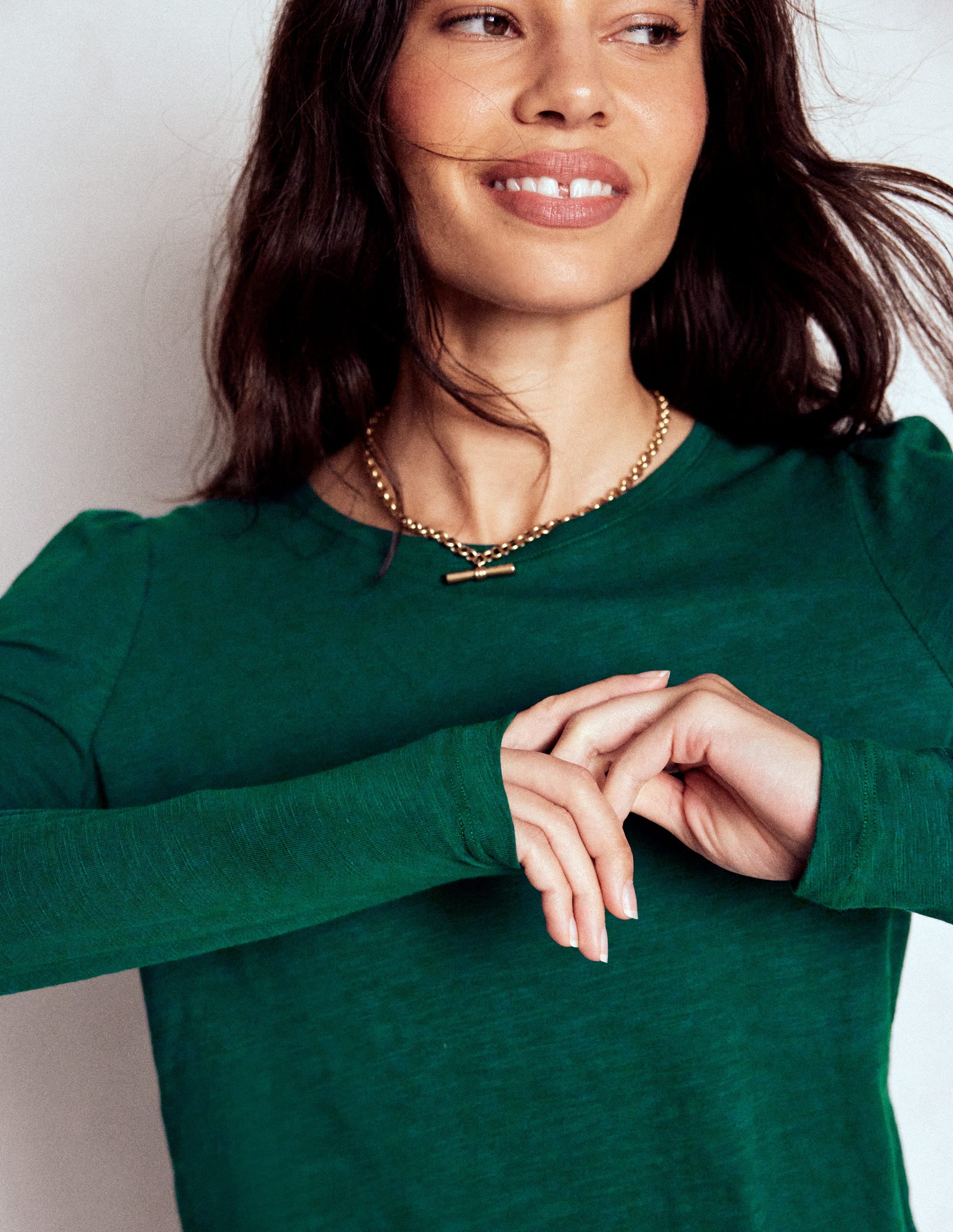 Cotton Crew Long Sleeve Top-Drake Green - Image 1