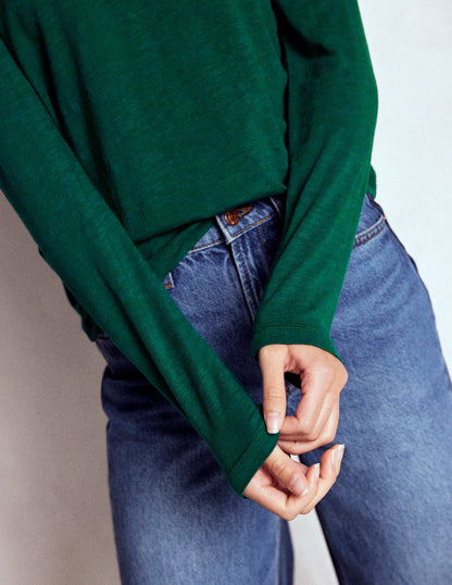 Cotton Crew Long Sleeve Top-Drake Green-2