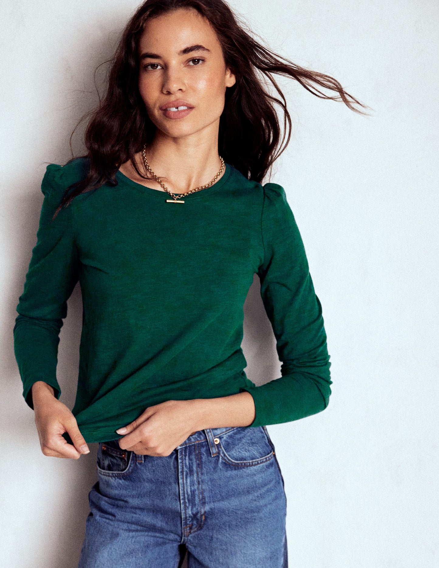 Cotton Crew Long Sleeve Top-Drake Green