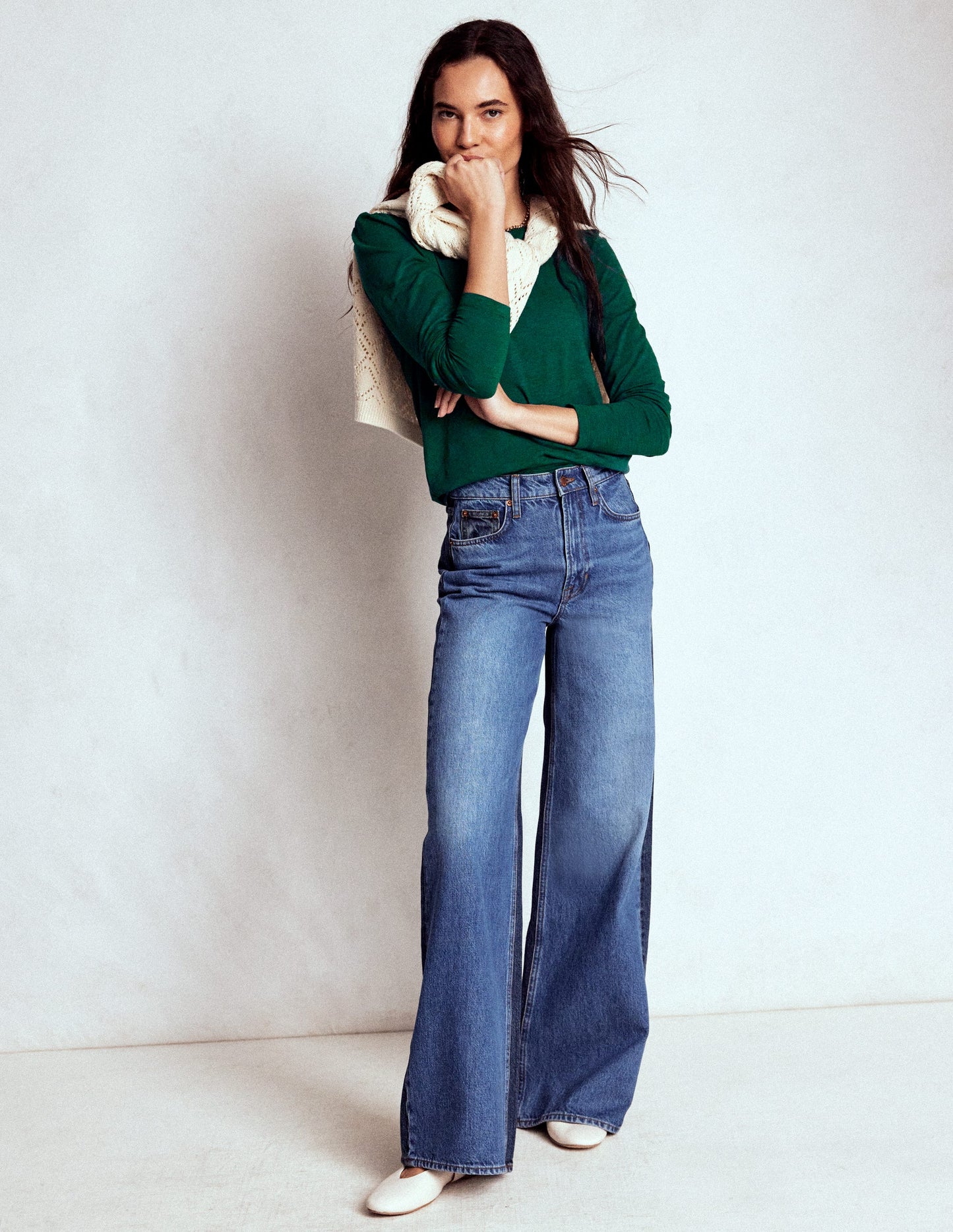 Cotton Crew Long Sleeve Top-Drake Green