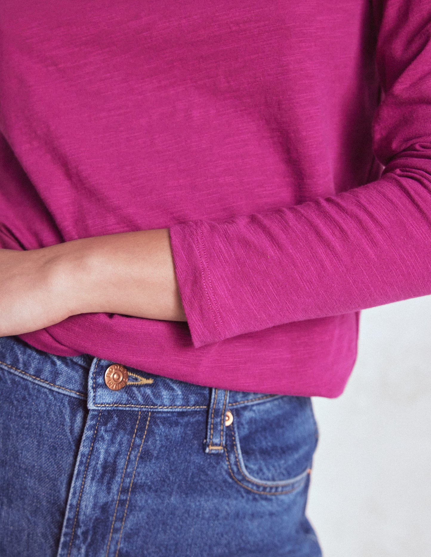 Cotton Crew Long Sleeve Top-Rich Magenta