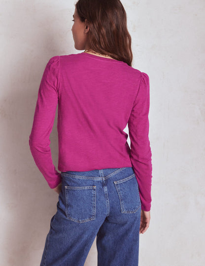 Cotton Crew Long Sleeve Top-Rich Magenta-3