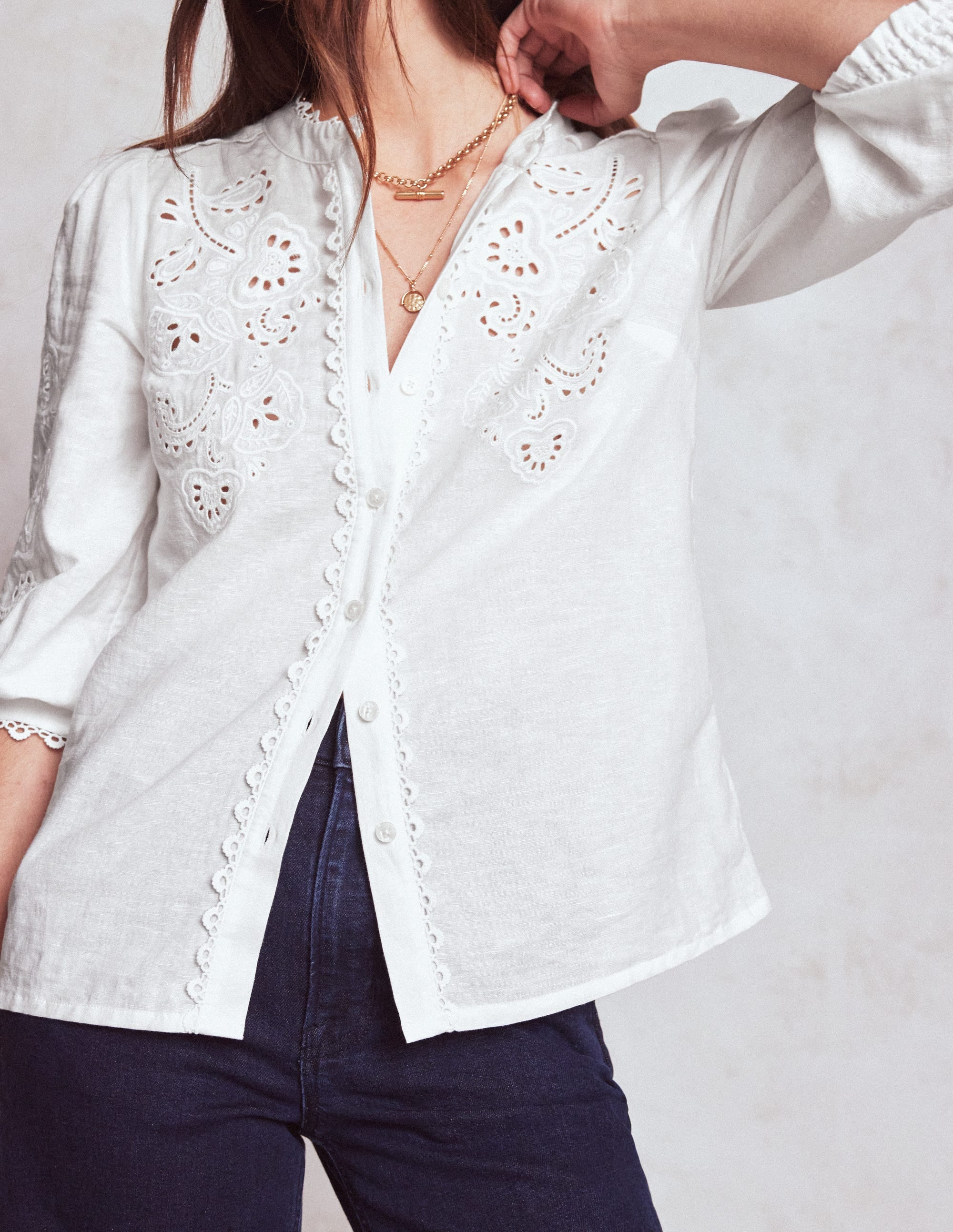 Alicia Cutwork Linen Top-White, Cutwork Embroidery - Image 2