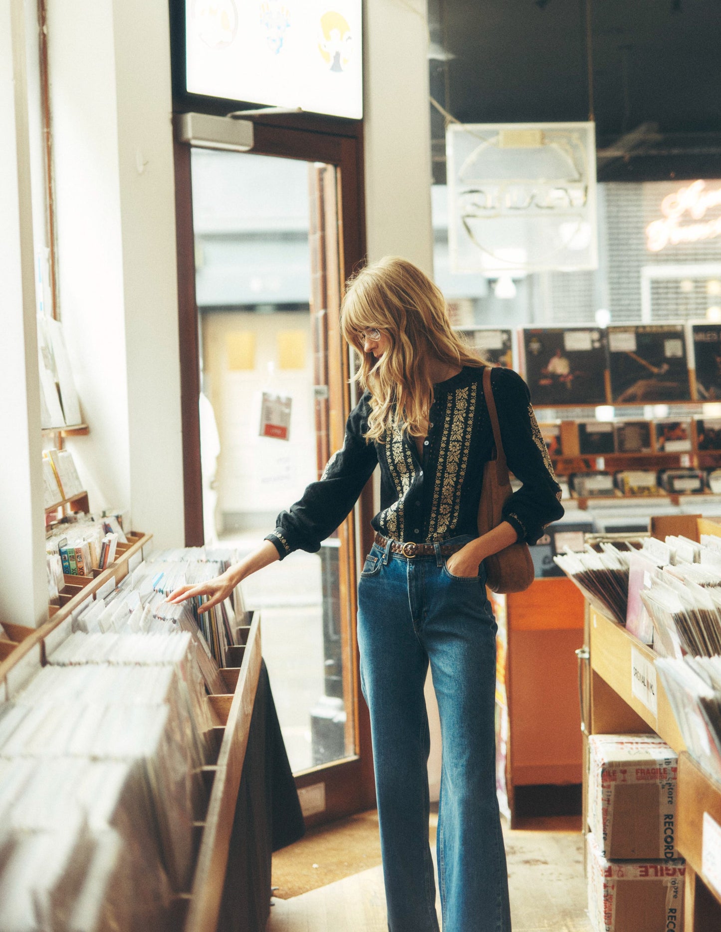 Embroidered Cotton Top-Black
