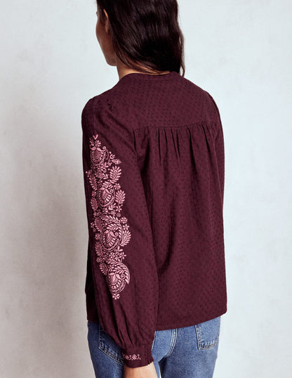 Embroidered Cotton Top-Dark Cherry-4