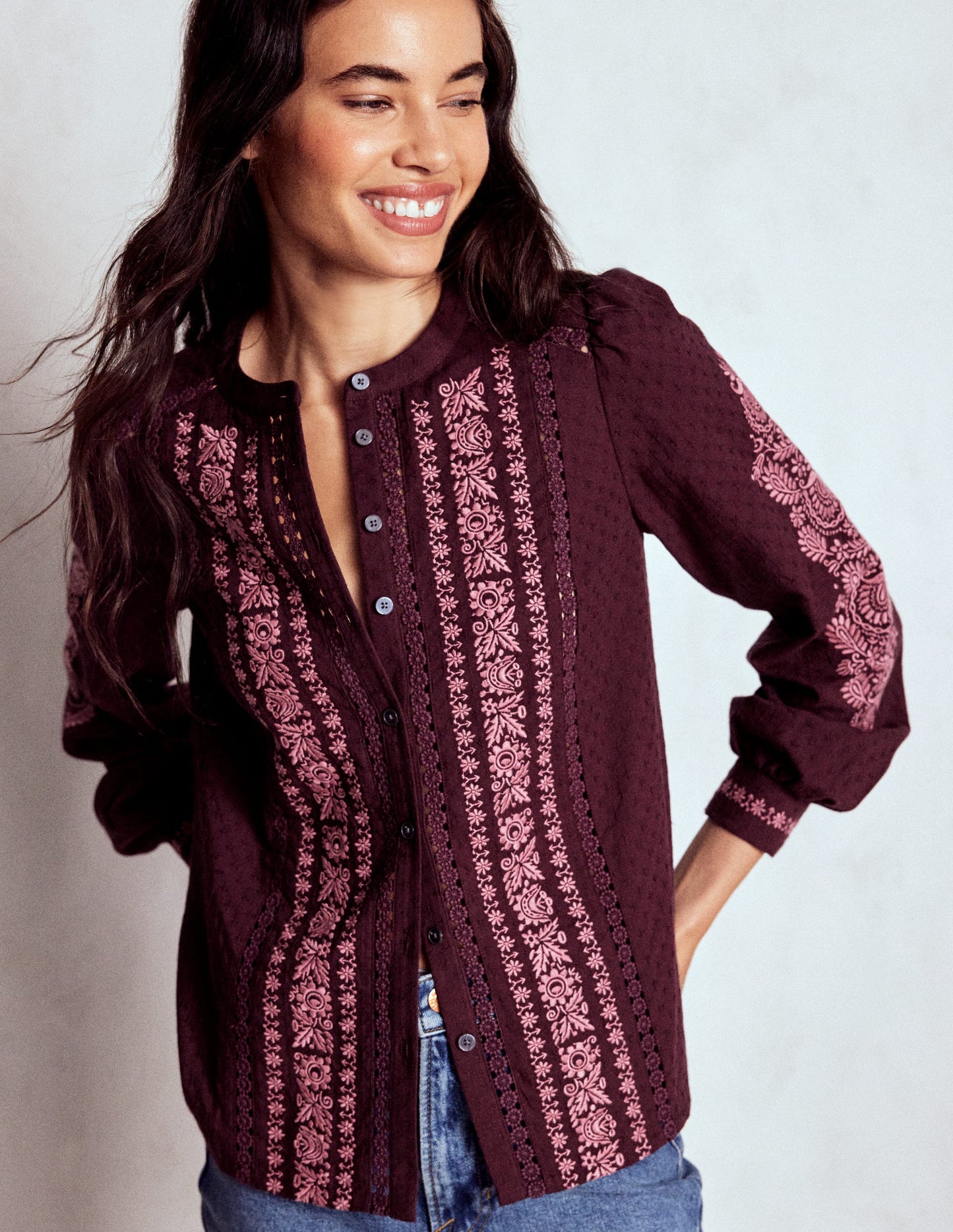 Embroidered Cotton Top-Dark Cherry